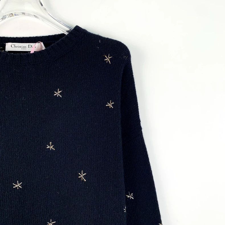Dior Christian Dior Navy Starry Knit Sweater Size L / US 10 / IT 46 - 3 Thumbnail