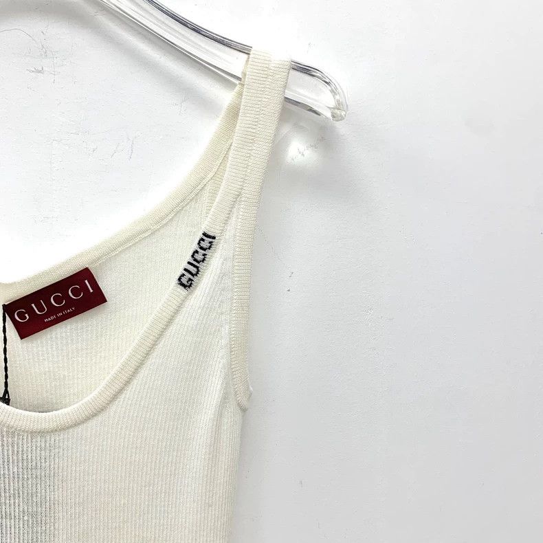 Gucci Gucci Beige Striped Logo Cashmere Tank Top Size XXS / US 00 / IT 34 - 3 Thumbnail