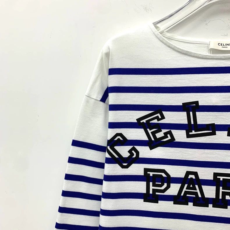 Celine Celine Striped Logo Long Sleeve T-Shirt Size S / US 4 / IT 40 - 3 Thumbnail
