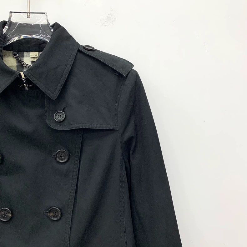 Burberry Burberry Black Cotton Double-Breasted Trench Coat Size L / US 10 / IT 46 - 3 Thumbnail