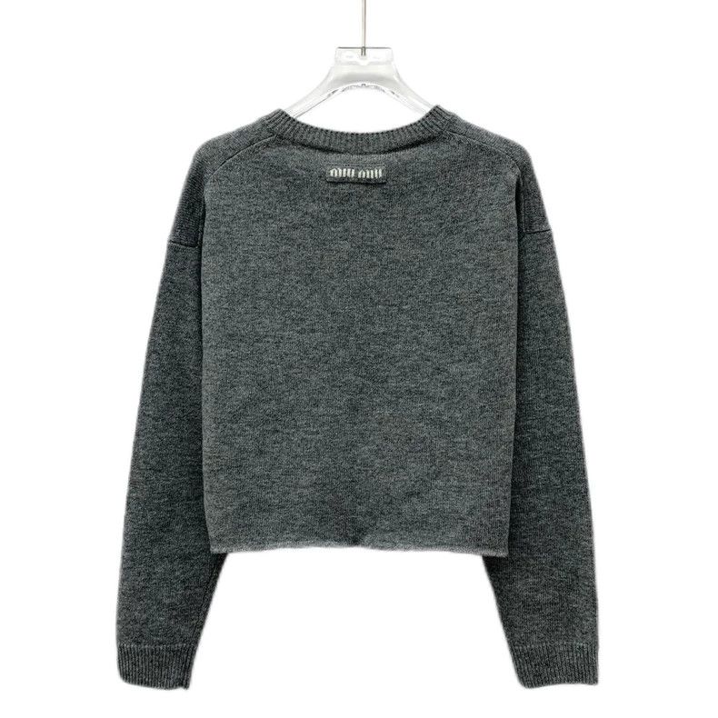 Miu Miu MiuMiu Gray V-Neck Long Sleeve Knit Sweater Size M / US 6-8 / IT 42-44 - 2 Thumbnail