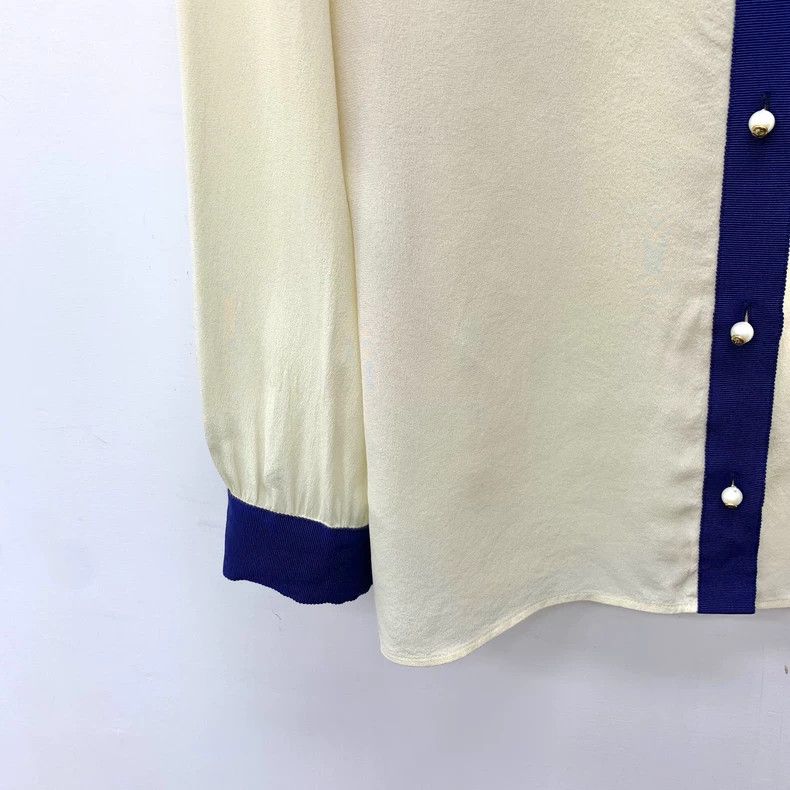 Gucci Gucci Beige Silk Long Sleeve Button-Up Shirt Size L / US 10 / IT 46 - 4 Thumbnail
