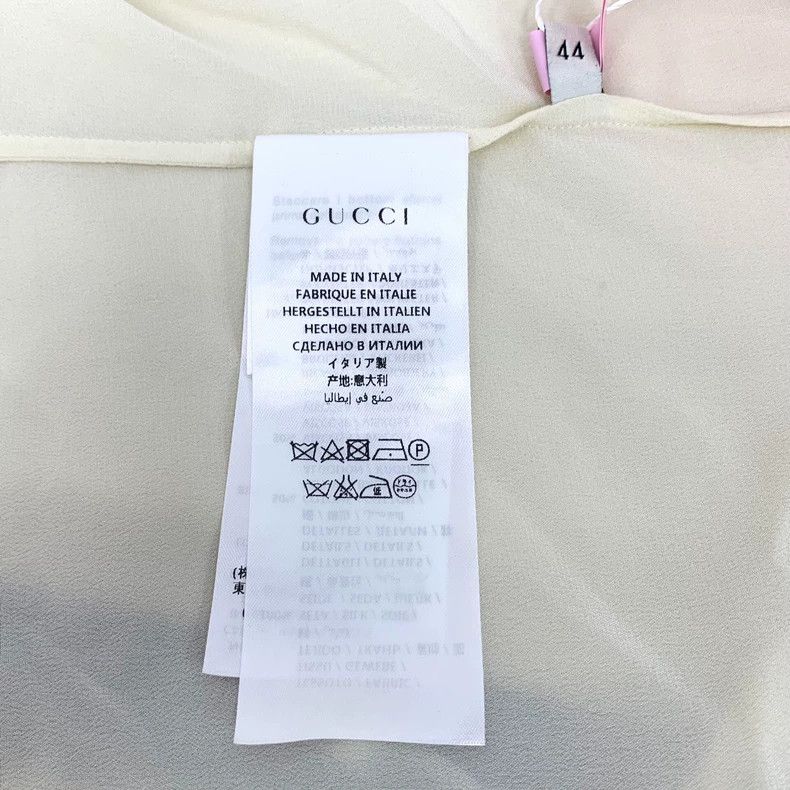 Gucci Gucci Beige Silk Long Sleeve Button-Up Shirt Size L / US 10 / IT 46 - 6 Thumbnail