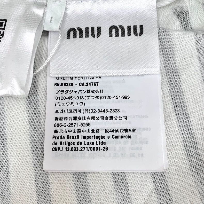 Miu Miu Miu Miu Striped Logo Cotton T-Shirt Size L / US 10 / IT 46 - 6 Thumbnail