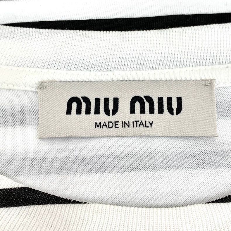 Miu Miu Miu Miu Striped Logo Cotton T-Shirt Size L / US 10 / IT 46 - 5 Thumbnail