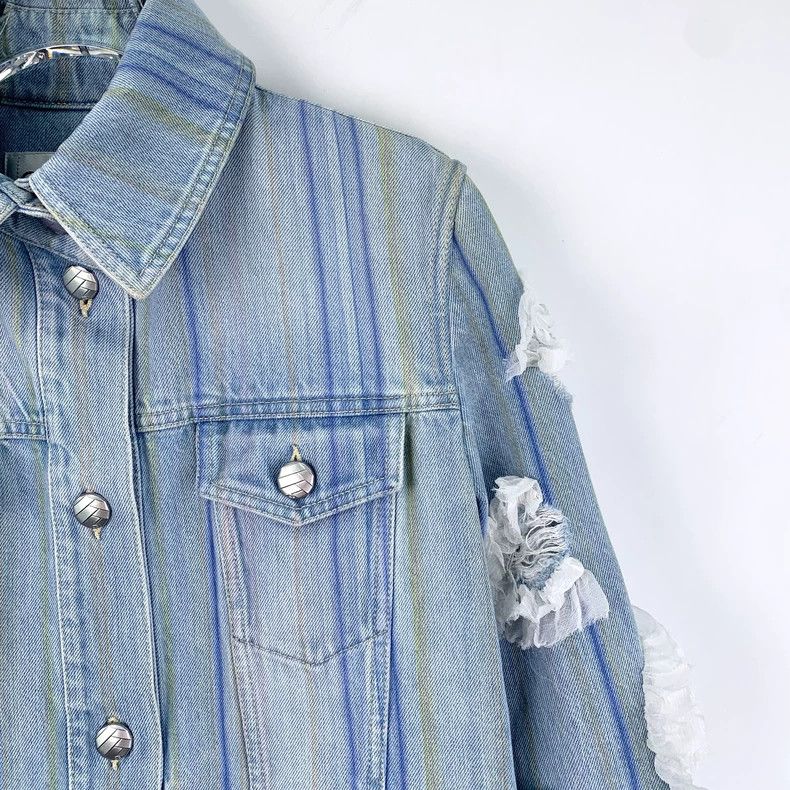 Chanel Chanel Blue Striped Lace Denim Jacket Size XS / US 0-2 / IT 36-38 - 3 Thumbnail