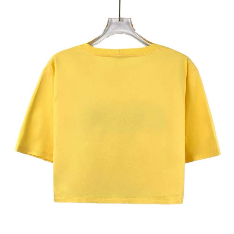 Celine Yellow Letter Print Cotton T-Shirt