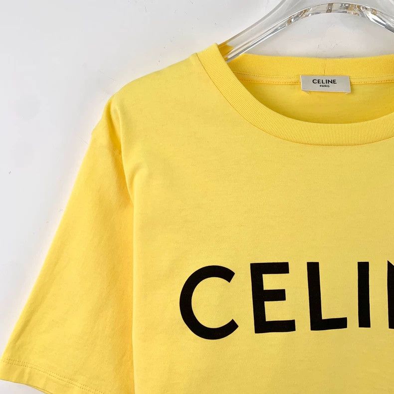 Celine Yellow Letter Print Cotton T-Shirt