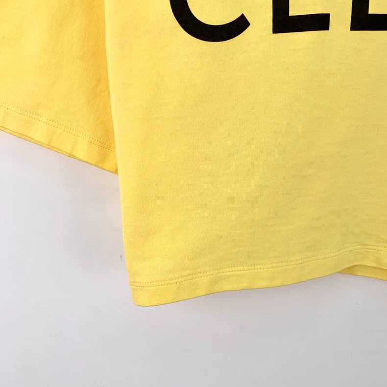 Celine Yellow Letter Print Cotton T-Shirt