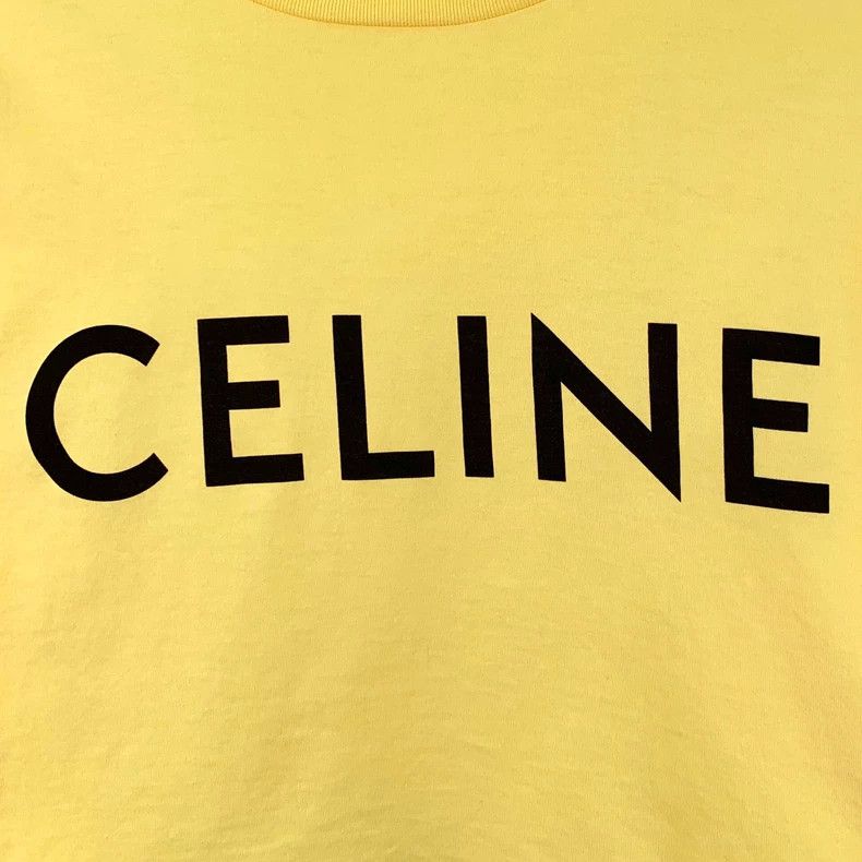 Celine Yellow Letter Print Cotton T-Shirt