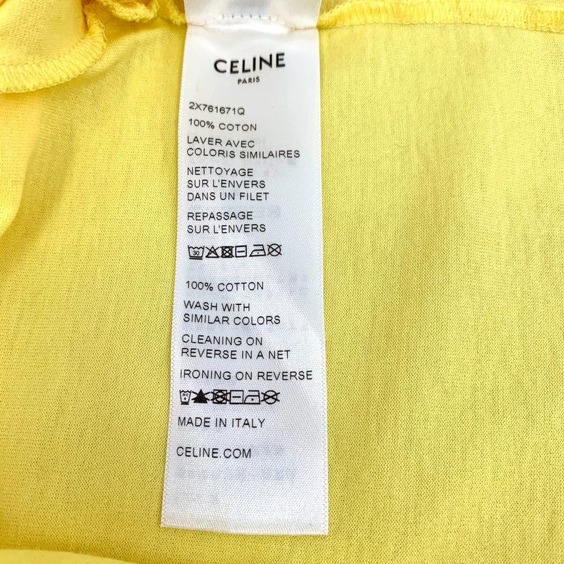 Celine Yellow Letter Print Cotton T-Shirt