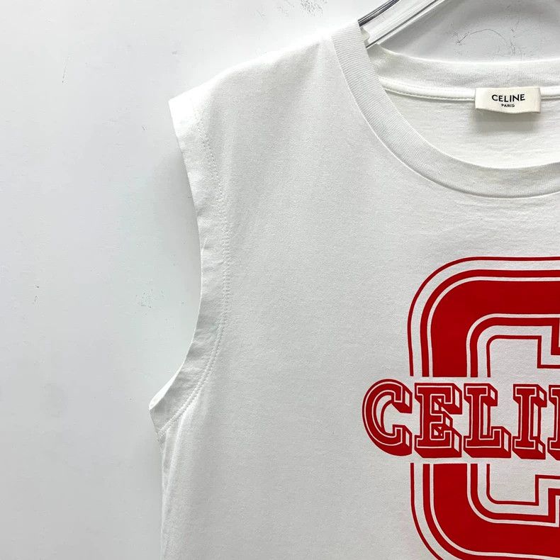 Celine Celine White Letter Print Cotton Tank Top Size S / US 4 / IT 40 - 3 Thumbnail