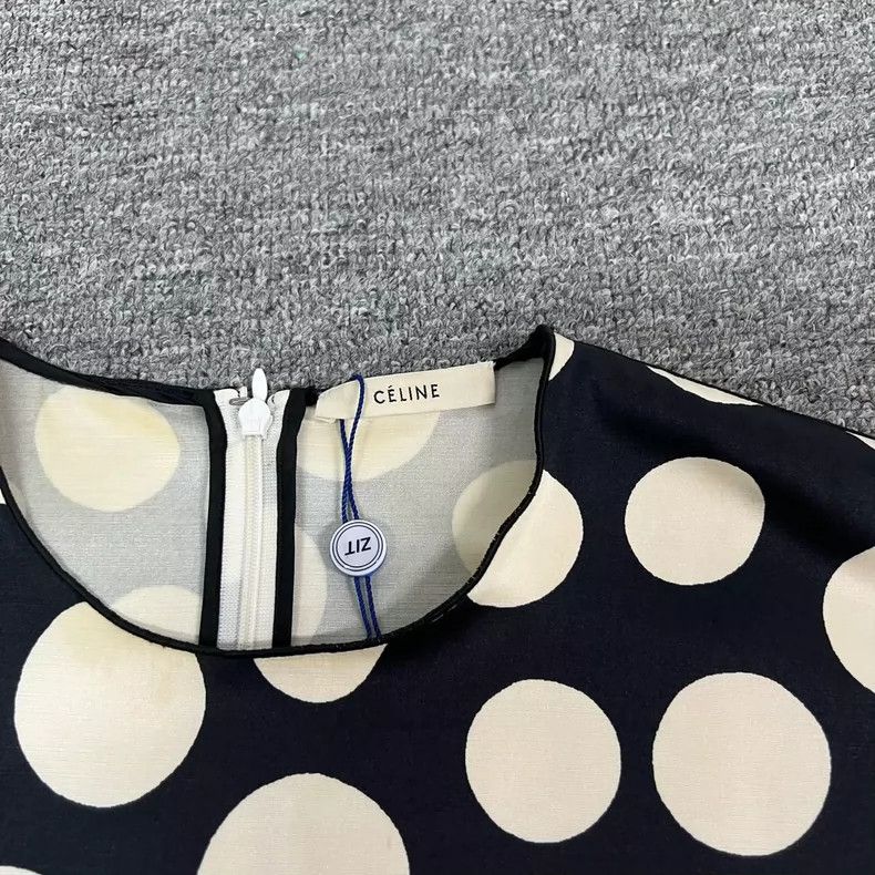 Celine Celine Black and White Polka Dot Dress Size L / US 10 / IT 46 - 4 Thumbnail