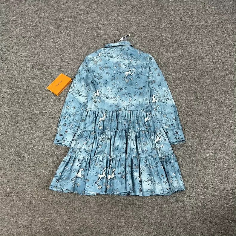 Louis Vuitton Blue Floral Print Long Sleeve Dress Size XL / US 12-14 / IT 48-50 - 2 Thumbnail