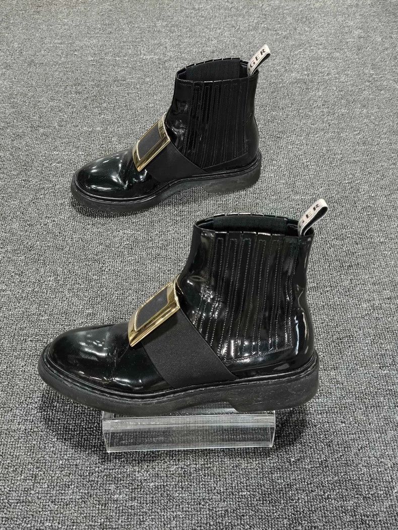 Roger Vivier Patented Leather Buckle Ankle Boots Size US 7 / IT 37 - 3 Thumbnail