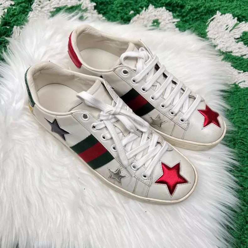 Gucci Gucci Star Logo White Sneakers Size 36.5 Size US 6 / IT 36 - 5 Thumbnail