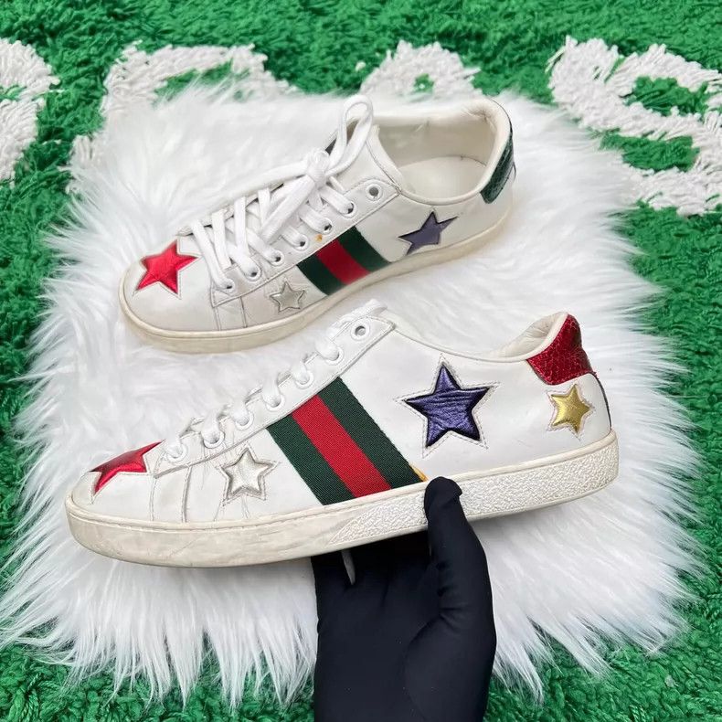 Gucci Gucci Star Logo White Sneakers Size 36.5 Size US 6 / IT 36 - 2 Thumbnail