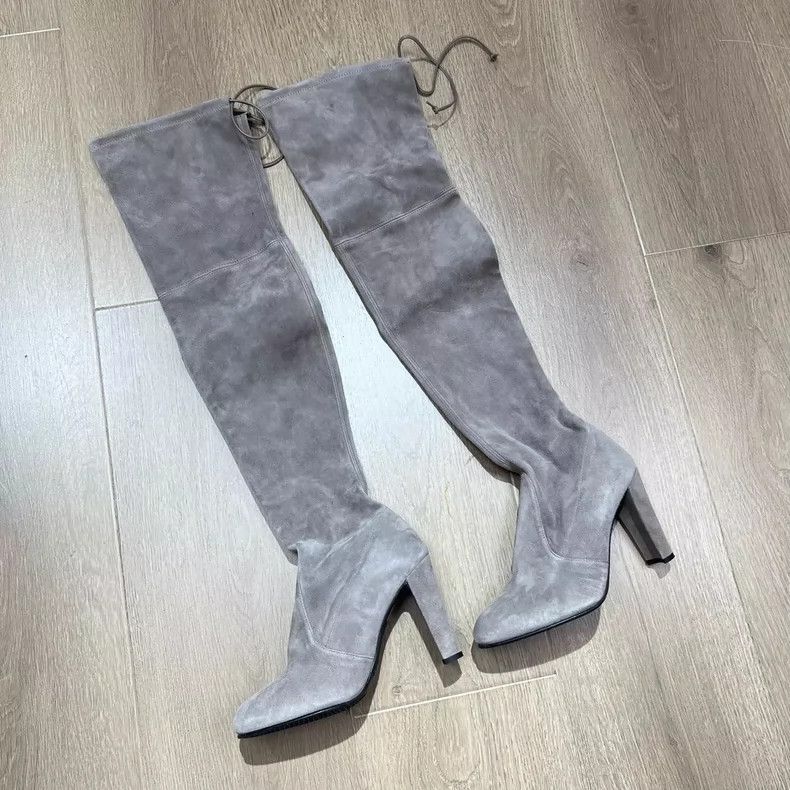 Jimmy Choo Stuart Weitzman Gray Suede Over-the-Knee Boots Size US 6 / IT 36 - 2 Thumbnail