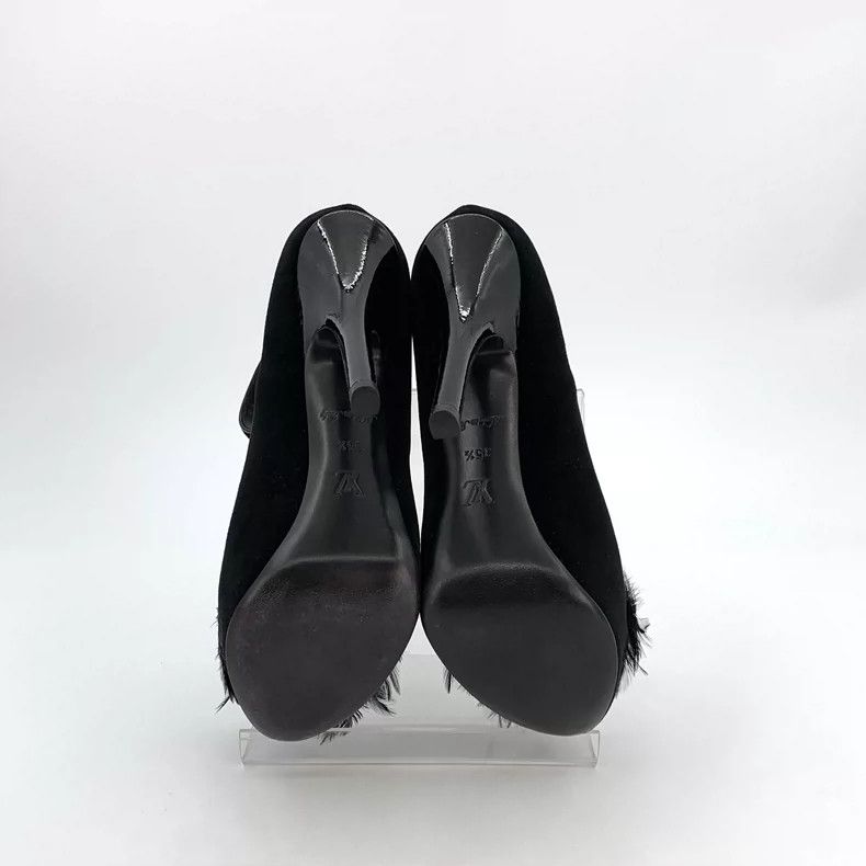 Louis Vuitton Black Fur Trimmed High Heels with Diamonds Size US 6 / IT 36 - 6 Thumbnail