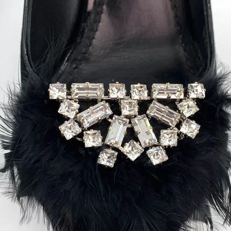 Louis Vuitton Black Fur Trimmed High Heels with Diamonds Size US 6 / IT 36 - 4 Thumbnail