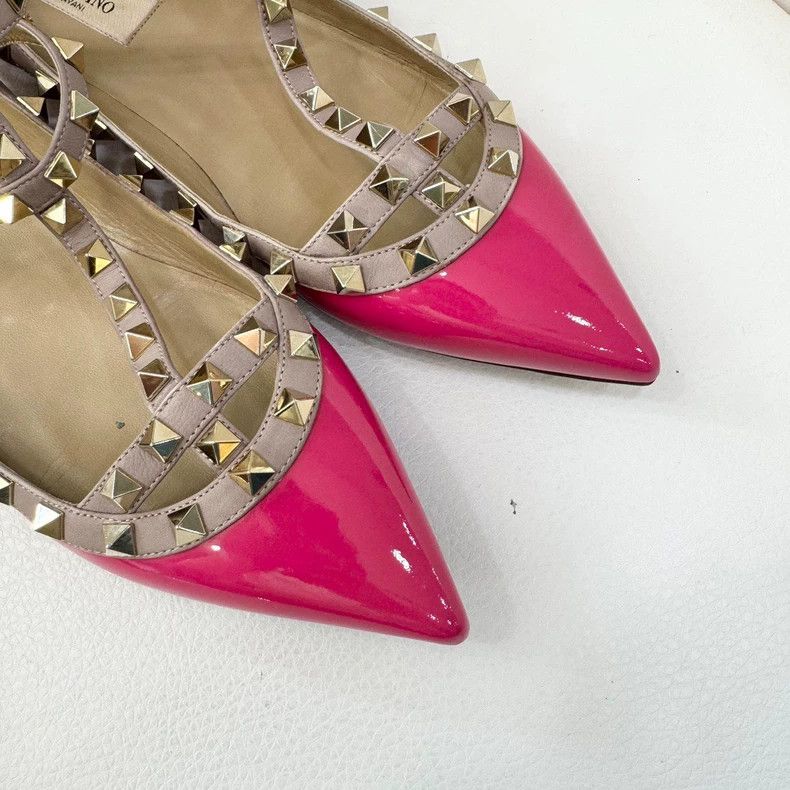 Valentino Valentino Pink Studded Pointed Flat Shoes Size US 8 / IT 38 - 2 Thumbnail