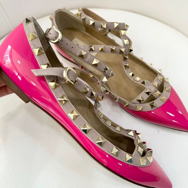 Valentino Valentino Pink Studded Pointed Flat Shoes Size US 8 / IT 38 - 3 Thumbnail