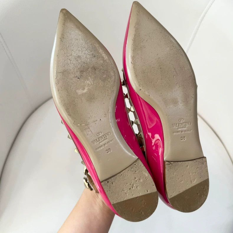 Valentino Valentino Pink Studded Pointed Flat Shoes Size US 8 / IT 38 - 6 Thumbnail
