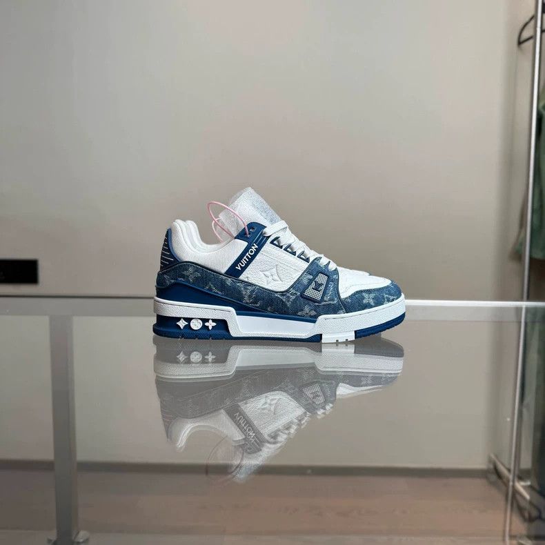 Louis Vuitton LV Trainer White Blue Denim Shoes Size US 10 / EU 43 - 2 Thumbnail