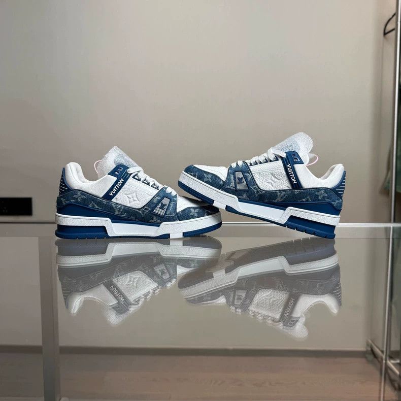 Louis Vuitton LV Trainer White Blue Denim Shoes Size US 10 / EU 43 - 4 Thumbnail