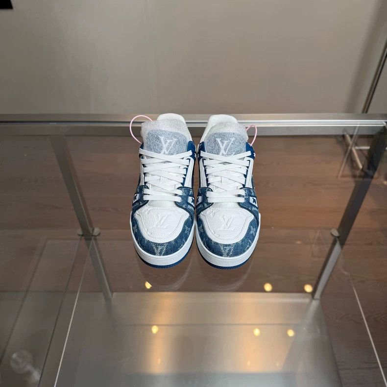 Louis Vuitton LV Trainer White Blue Denim Shoes Size US 10 / EU 43 - 6 Thumbnail