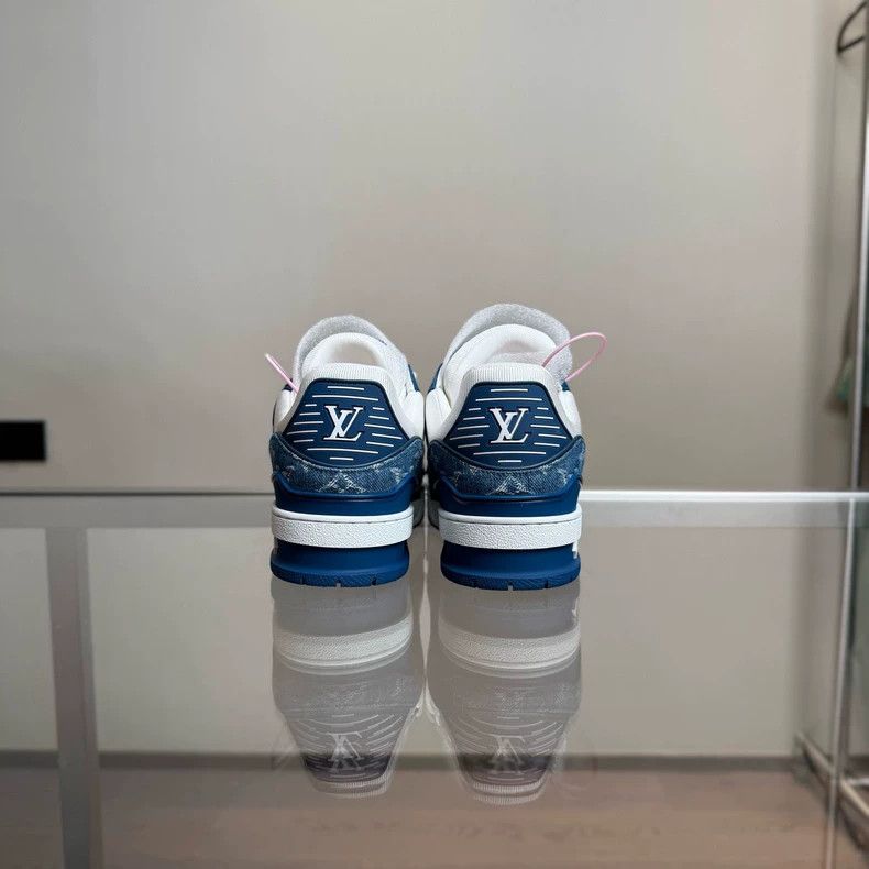 Louis Vuitton LV Trainer White Blue Denim Shoes Size US 10 / EU 43 - 5 Thumbnail