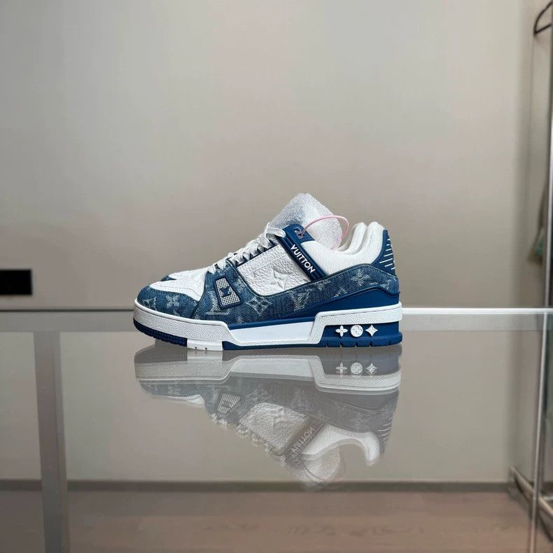 Louis Vuitton LV Trainer White Blue Denim Shoes Size US 10 / EU 43 - 3 Thumbnail
