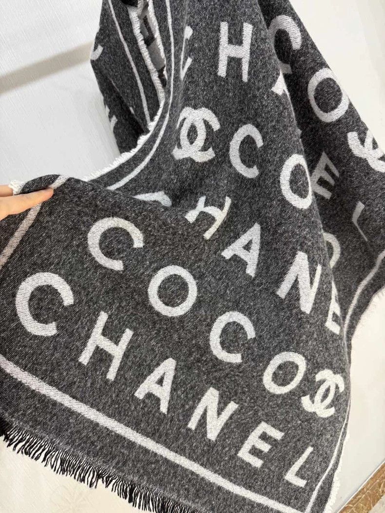 Chanel New Chanel Gray Logo Cashmere Scarf Wrap Size ONE SIZE - 2 Thumbnail