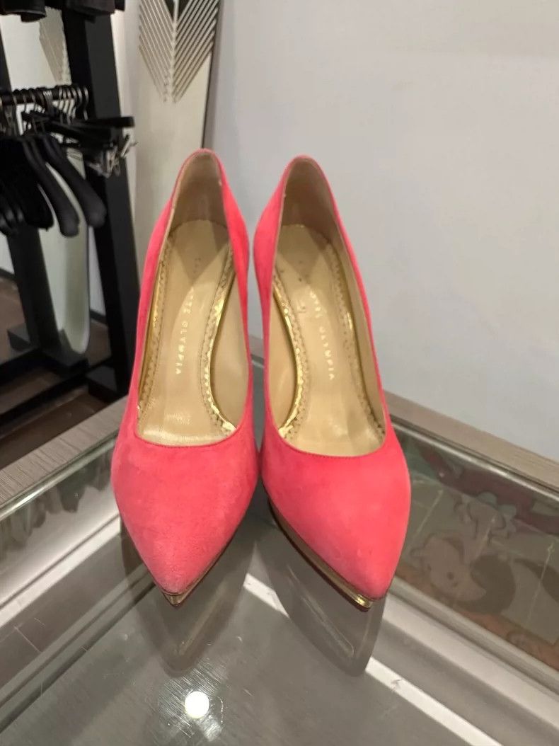 Jimmy Choo Gold Waterproof Pink High Heel Shoes Size US 8 / IT 38 - 2 Thumbnail