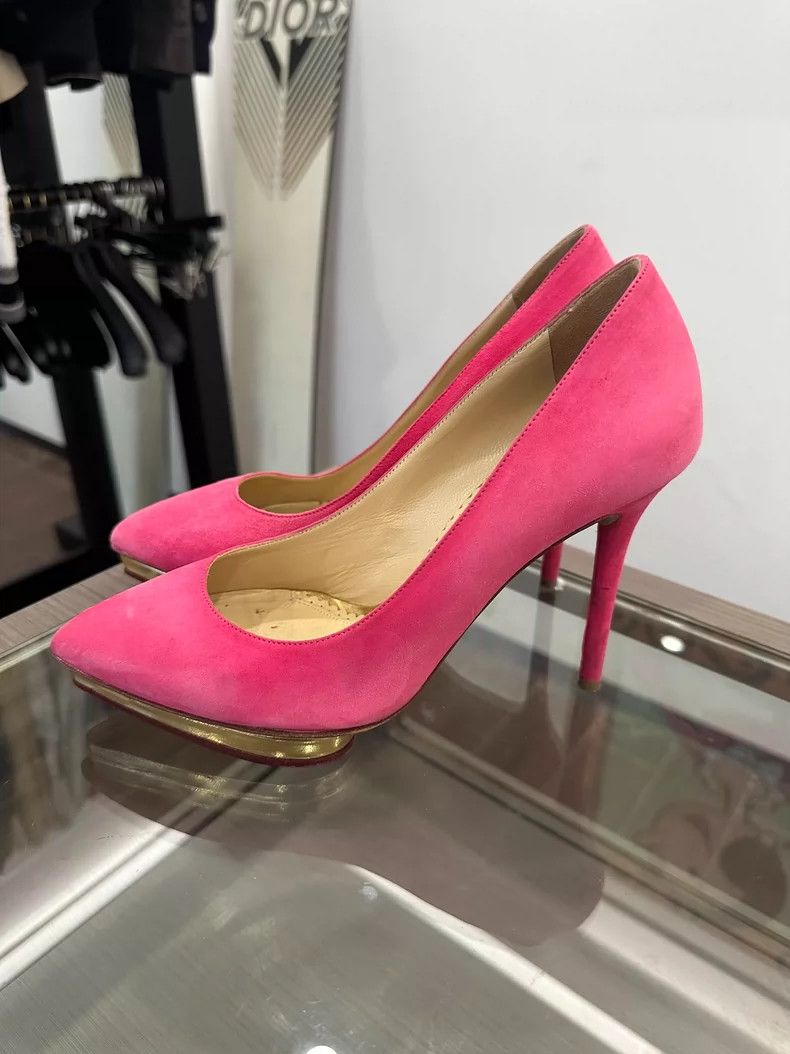 Jimmy Choo Gold Waterproof Pink High Heel Shoes Size US 8 / IT 38 - 3 Thumbnail