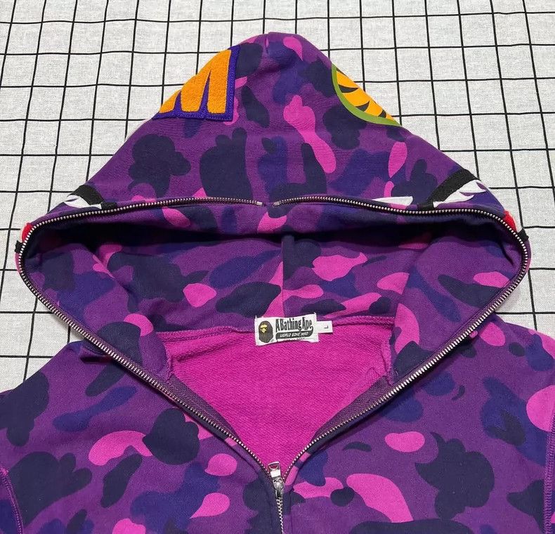 Bape Bape Purple Camouflage Shark Hoodie Jacket Size US L / EU 52-54 / 3 - 3 Thumbnail