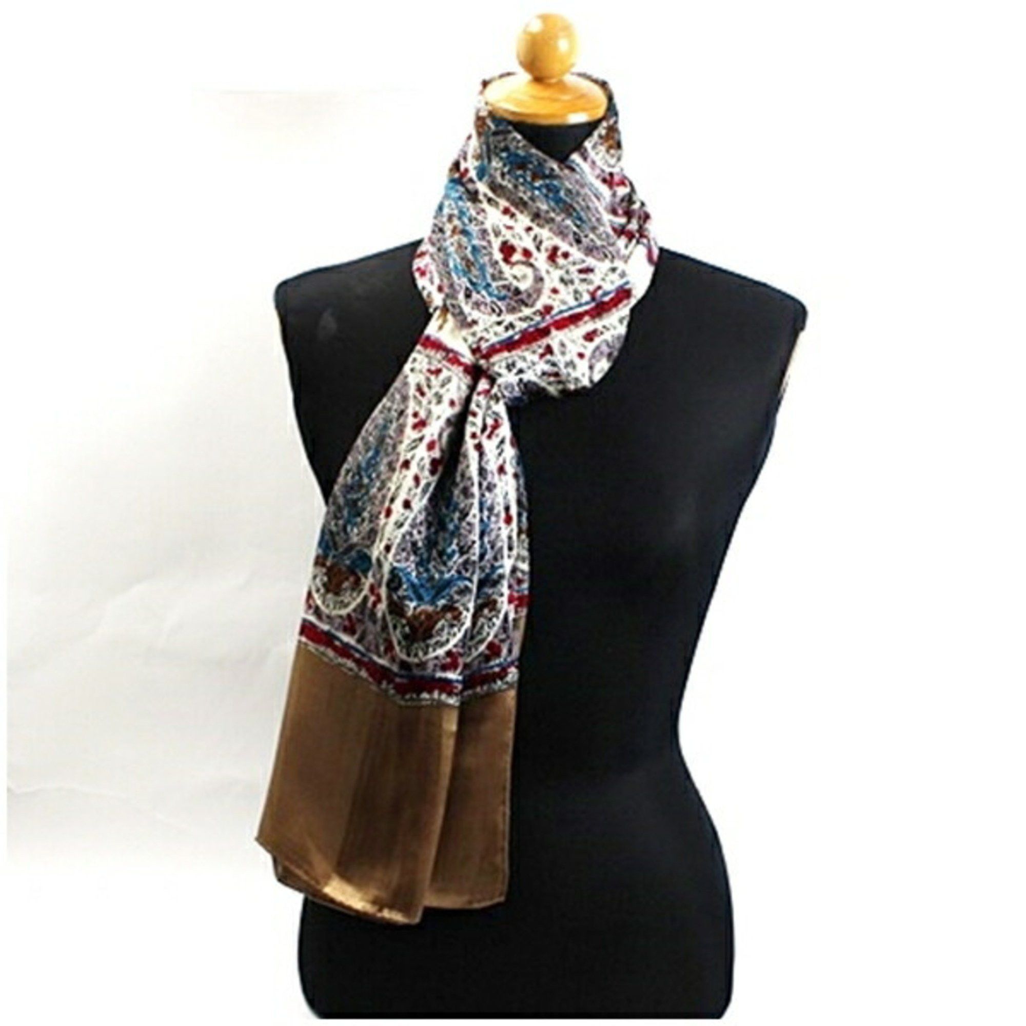 Yves Saint Laurent Yves Saint Laurent Silk Large Scarf Stole Rectangular Khaki x Multicolor YVES SAINT LAURENT Women's Size ONE SIZE - 3 Thumbnail