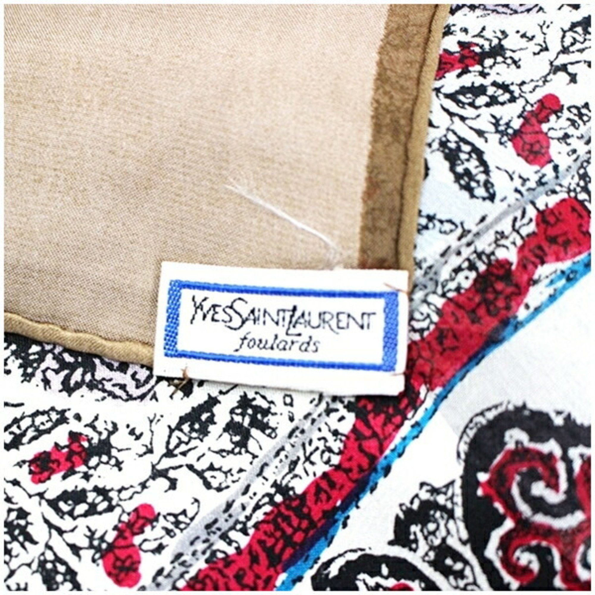 Yves Saint Laurent Yves Saint Laurent Silk Large Scarf Stole Rectangular Khaki x Multicolor YVES SAINT LAURENT Women's Size ONE SIZE - 4 Thumbnail
