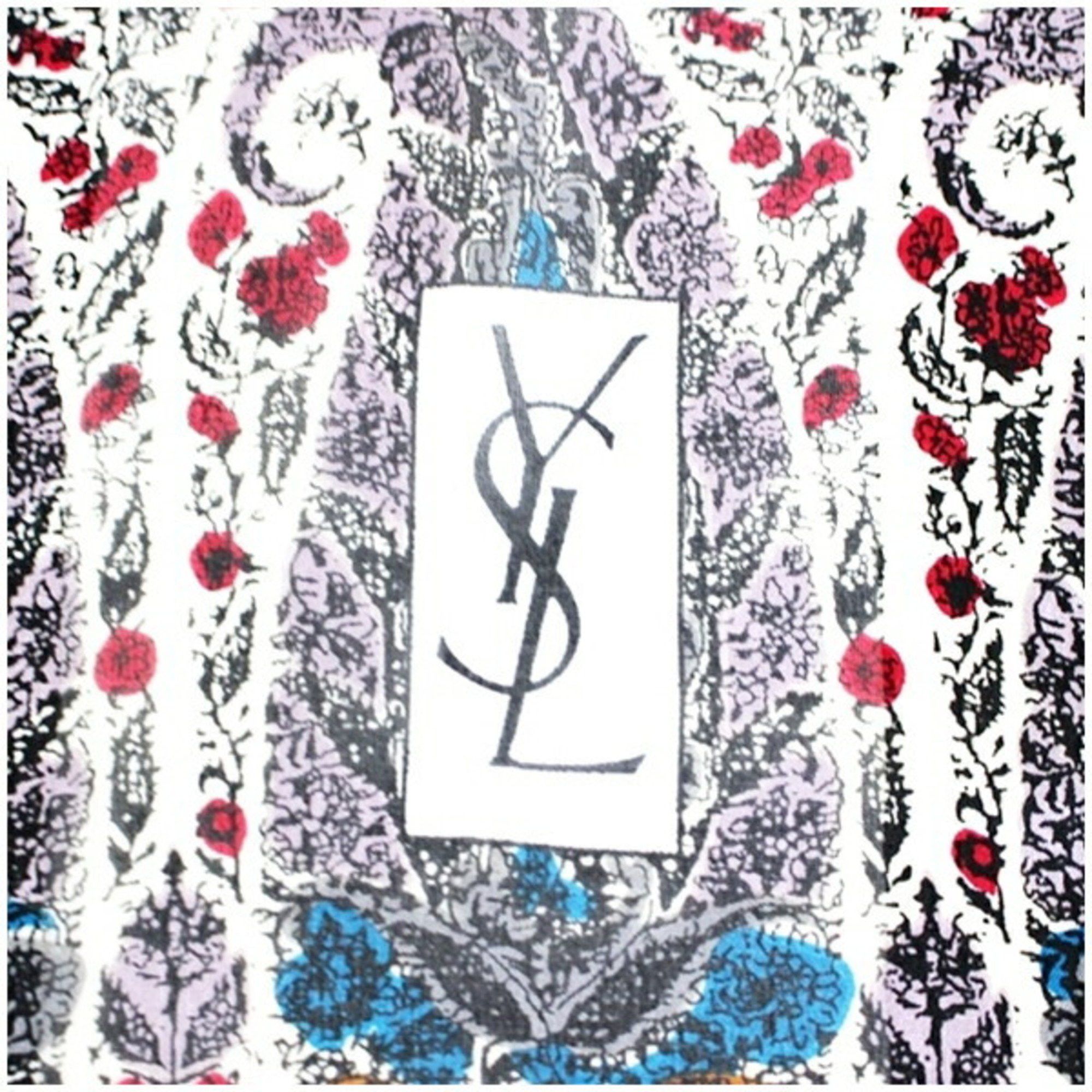 Yves Saint Laurent Yves Saint Laurent Silk Large Scarf Stole Rectangular Khaki x Multicolor YVES SAINT LAURENT Women's Size ONE SIZE - 5 Thumbnail