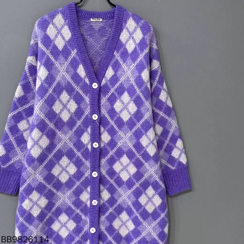 Celine Purple Diamond Knit Cardigan Sweater Size M / US 6-8 / IT 42-44 - 2 Thumbnail