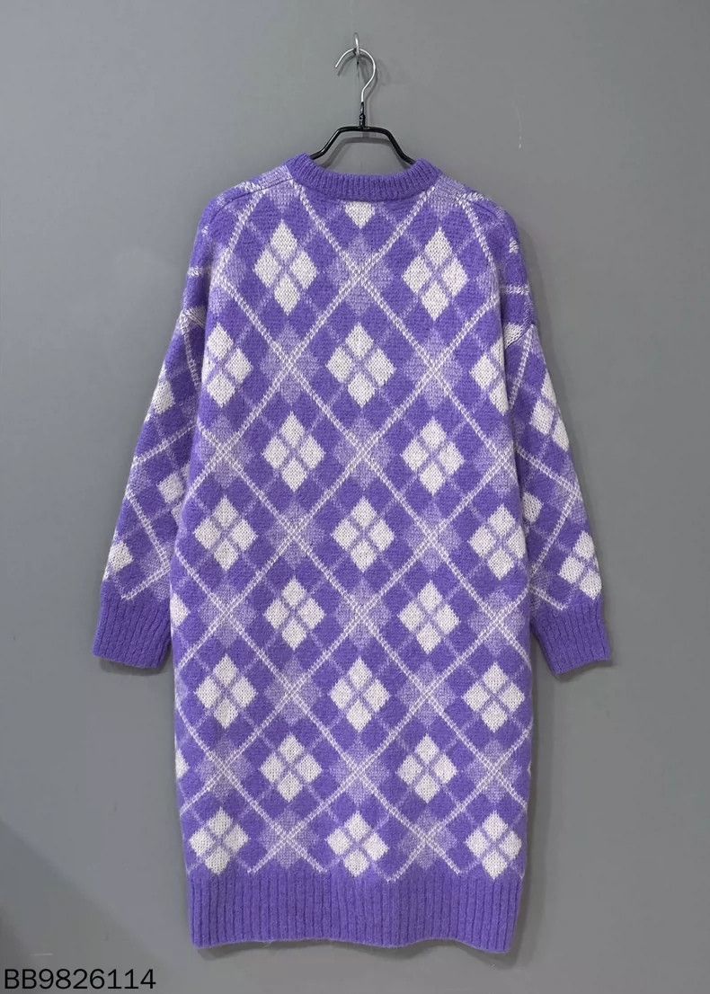Celine Purple Diamond Knit Cardigan Sweater Size M / US 6-8 / IT 42-44 - 3 Thumbnail