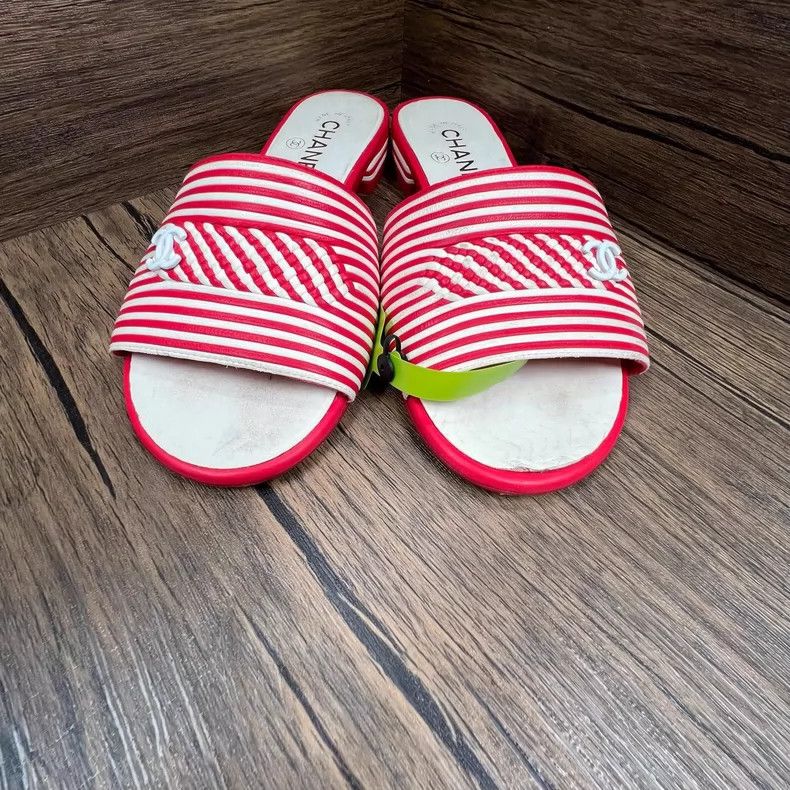 Chanel Chanel Red and White Striped Slippers Size US 6 / IT 36 - 2 Thumbnail