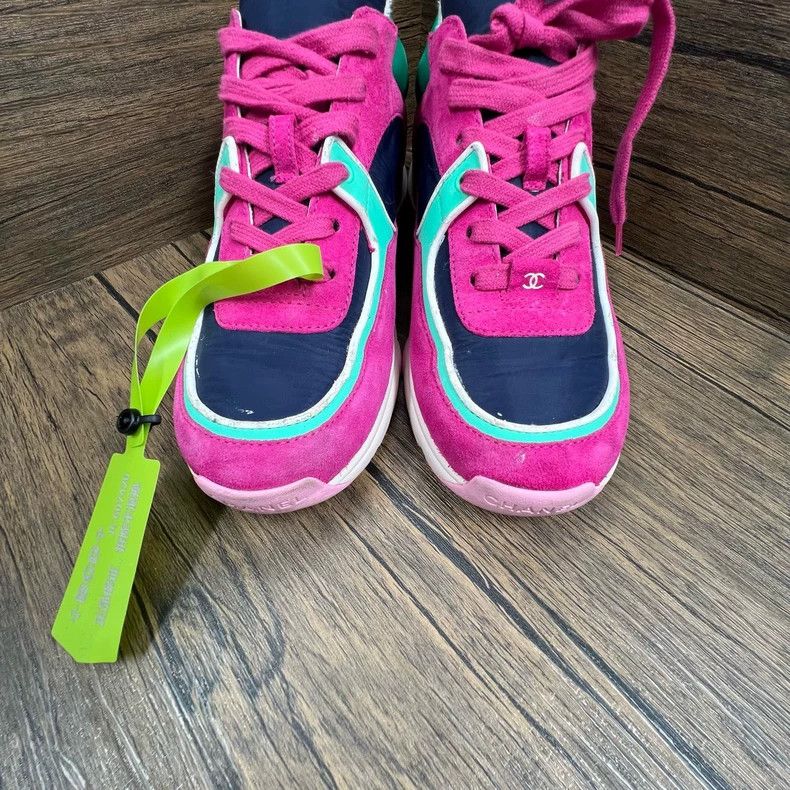 Chanel Chanel Blue Pink Double C Sneakers Size US 7 / IT 37 - 3 Thumbnail