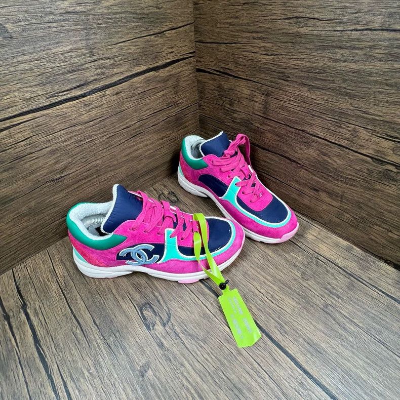 Chanel Chanel Blue Pink Double C Sneakers Size US 7 / IT 37 - 2 Thumbnail