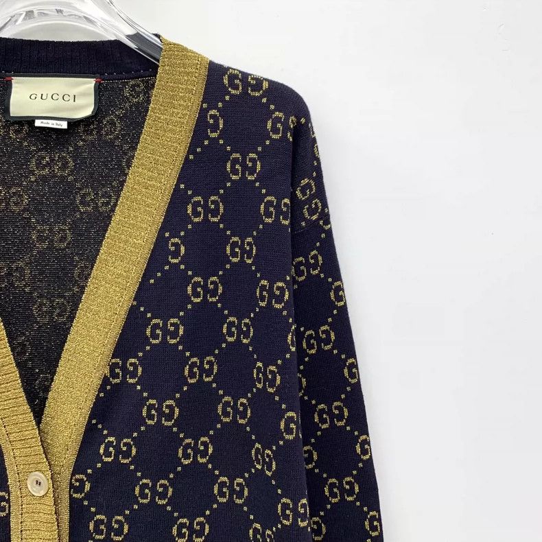 Gucci Gucci Navy Logo V-Neck Knit Cardigan Size L / US 10 / IT 46 - 3 Thumbnail