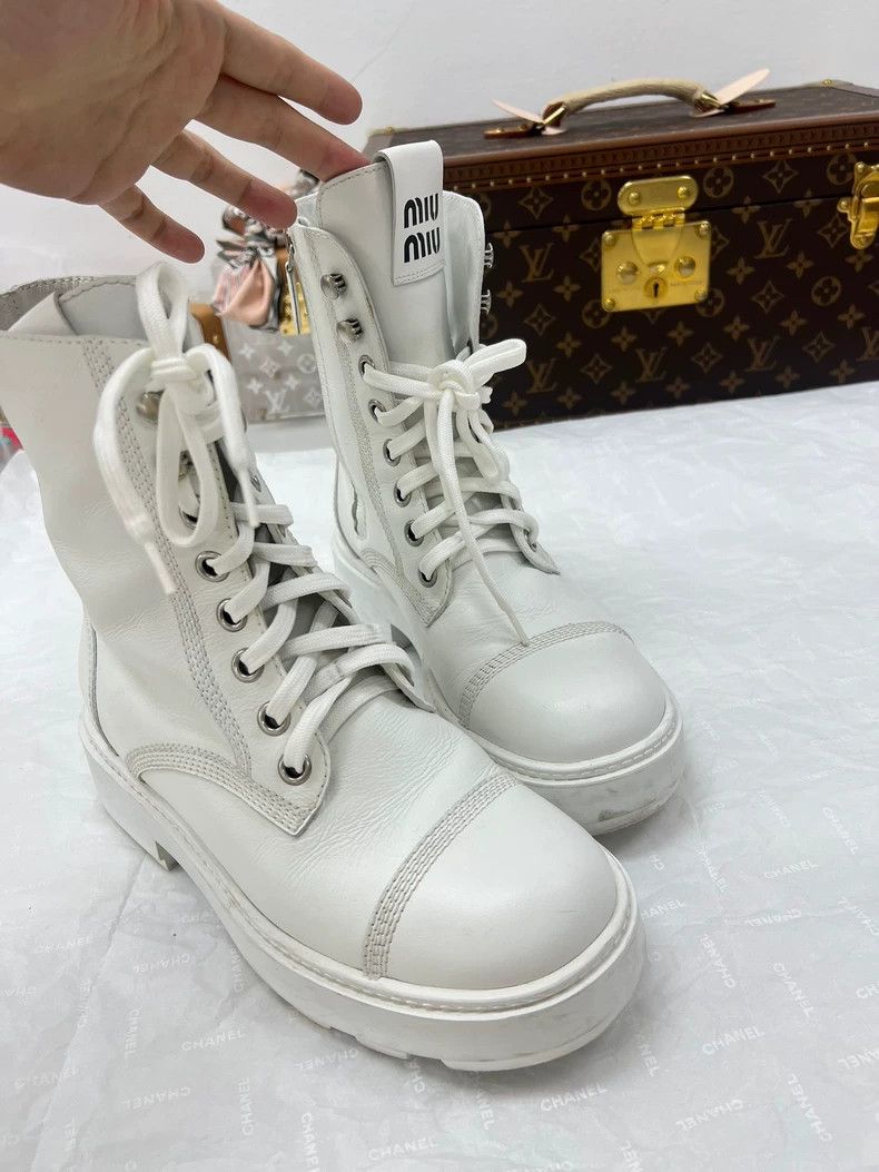 Prada Miu Miu Logo Martin Boots Size 37 Size US 6 / IT 36 - 2 Thumbnail