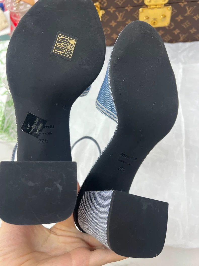 Miu Miu Miu Miu Denim Logo Heels Size 37.5 Size US 7 / IT 37 - 6 Thumbnail