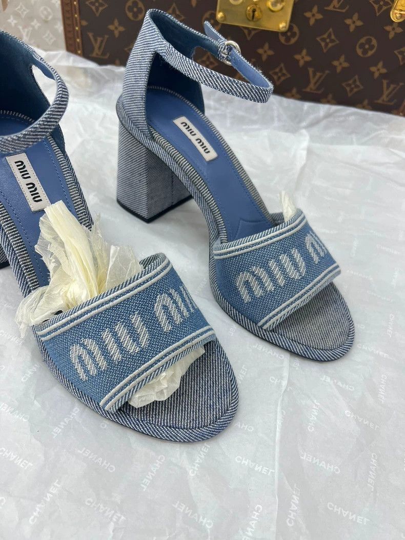 Miu Miu Miu Miu Denim Logo Heels Size 37.5 Size US 7 / IT 37 - 3 Thumbnail