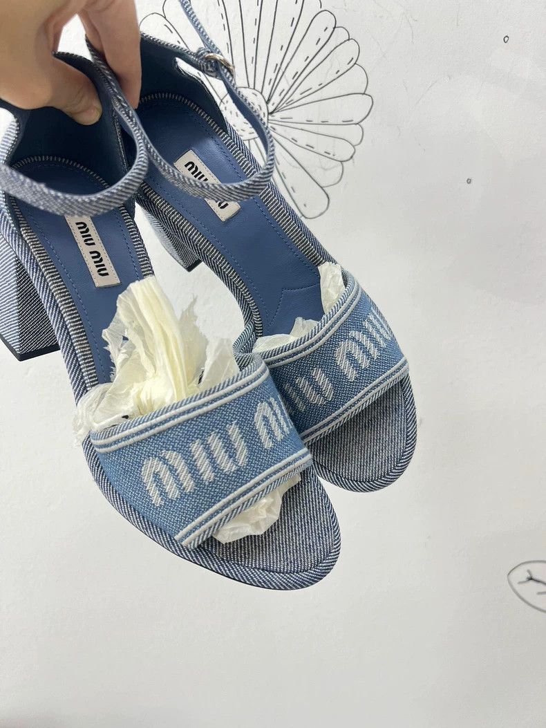 Miu Miu Miu Miu Denim Logo Heels Size 37.5 Size US 7 / IT 37 - 4 Thumbnail