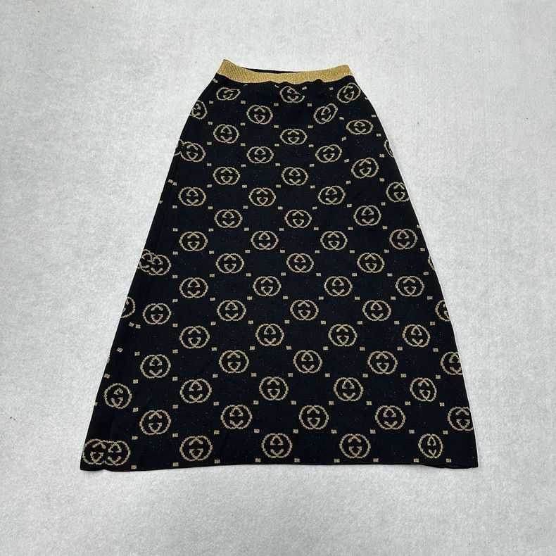 Gucci Gucci Full Print Black Gold Knit Skirt Size 22" - 3 Thumbnail